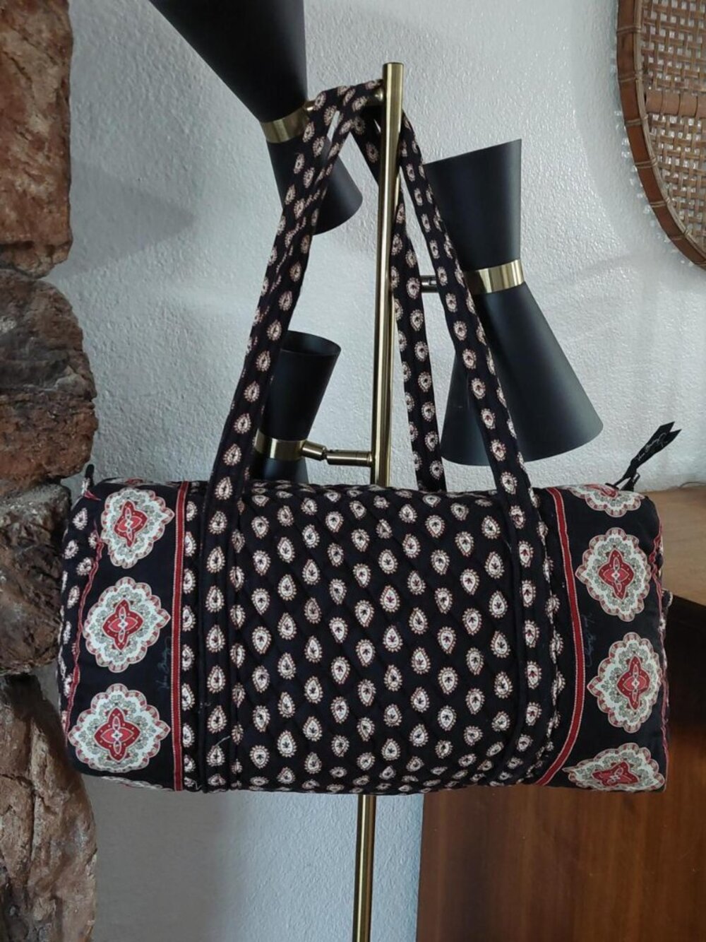 Vera Bradley Classic Black Duffel Bag Quilted Travel Luggage Retired 2002